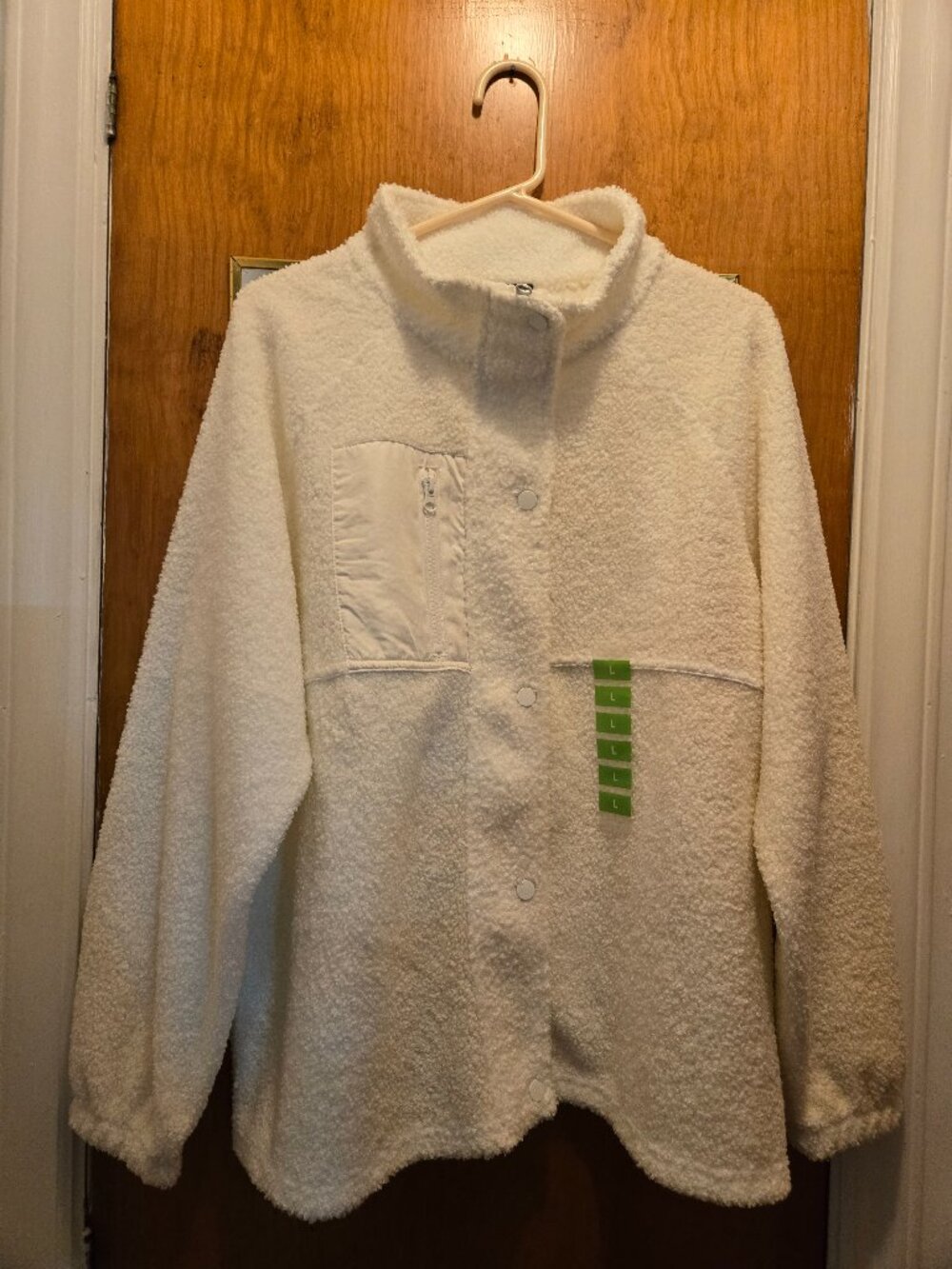White zip up fuzzy jacket L